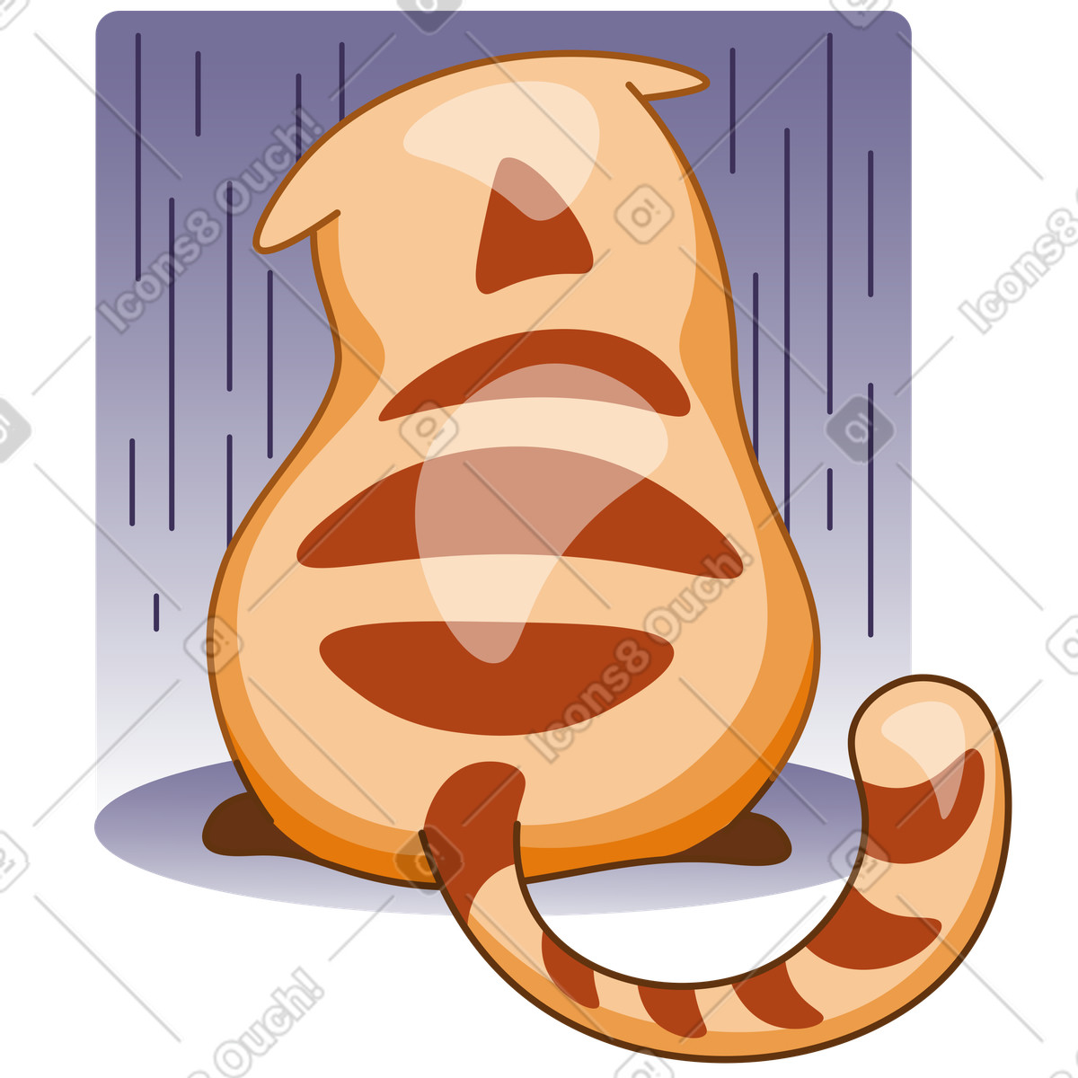 Schiena di un gatto depresso seduto illustrazione in stile Kitekat scarica in PNG, SVG