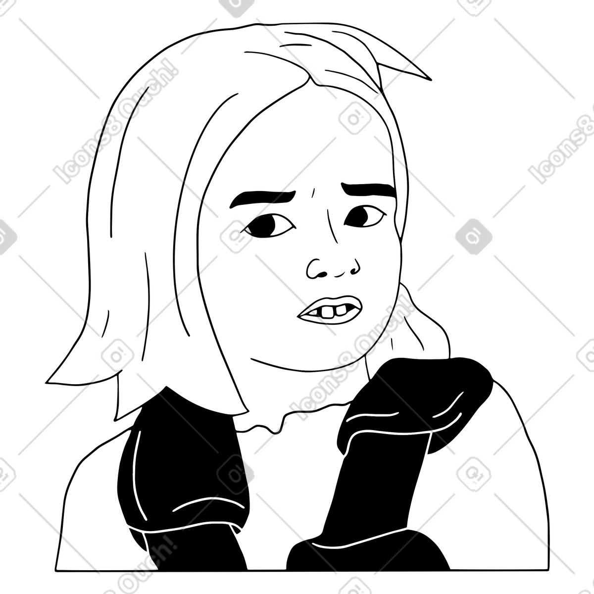 Side eyeing little girl illustration in Dudes style download in PNG, SVG
