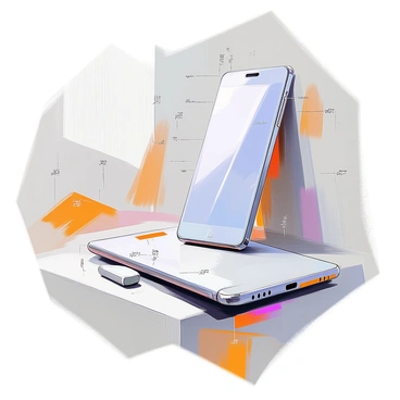 A detailed patent drawing of a new smartphone design, showcasing its smooth contours and modern aesthetics. The smartphone is depicted from multiple angles, highlighting features such as a large edge-to-edge touchscreen, a sleek camera module on the back, and minimal buttons along the sides. Each feature is clearly labeled with precise lines and annotations, emphasizing innovative elements like the unique charging port and the placement of the speakers. The drawing is rendered in a monochromatic palette, focusing attention on the design and functionality of the device.