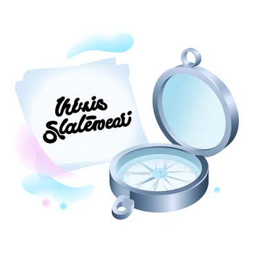 A compass is placed on a wooden table, its needle clearly pointing towards a white sheet of paper. The paper is labeled with the words "Thesis Statement" written in bold letters. The background consists of soft gradient pastel colors, blending harmoniously to create a calming atmosphere around the compass and the paper. The compass features a classic design, with a metallic casing and a glass cover reflecting the colors of the background.