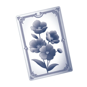 A vintage postcard displaying a central illustration of multiple black flowers. The flowers have intricate petal designs and delicate details, showcasing their unique shapes. Surrounding the flowers are ornate borders with decorative elements that enhance the vintage aesthetic. The background is subtly textured to give the postcard an aged appearance. In the top section, there are faint, stylized embellishments that complement the floral arrangement. The overall composition creates a harmonious and visually appealing presentation.
