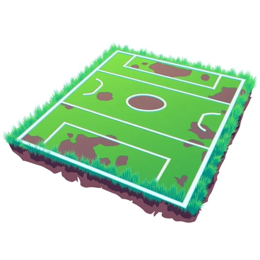 A field with grass texture featuring lush green blades, interspersed with muddy patches that give a natural, uneven look. There are distinct white rugby pitch lines marking the boundaries and sections of the field, creating a crisp contrast against the vibrant green grass and the brownish mud. The lines are sharp and well-defined, contributing to the organized appearance of the playing area.