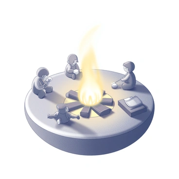 A campfire is set within an open belly button, creating an intimate gathering spot. Around the fire, there are several miniature campers engaged in various activities. One camper is roasting a small marshmallow on a stick, while another is perched on a tiny log, gazing into the flames. A third camper is laying out a tiny blanket on the soft skin surrounding the belly button. The scene is illuminated by the warm glow of the fire, which casts delicate shadows around the campers, enhancing the cozy atmosphere of this unique setting.