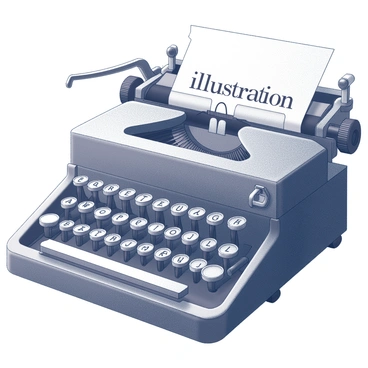 A close-up view of an old typewriter. The image focuses on the keys of the typewriter, which have letters clearly visible. The keys are arranged in such a way that they spell out the word "illustration." The typewriter has a classic design, with a metallic frame and round keys. The texture of the typewriter is visible, showcasing the wear and age of the machine. The background is softly blurred to emphasize the typewriter keys.