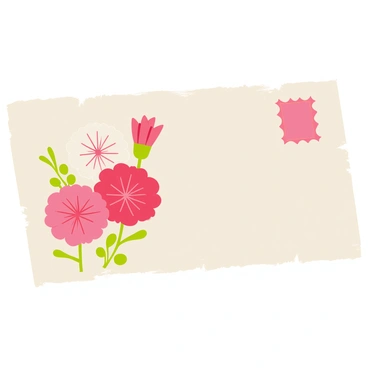 A vintage postcard with a rectangular shape and a slightly worn texture. The front of the postcard features a colorful illustration of blooming carnations in shades of pink, red, and white. The flowers are arranged harmoniously, with green foliage surrounding them. The background is a soft, muted color that enhances the vibrancy of the carnations. In one corner, a decorative border adds a classic touch to the postcard.