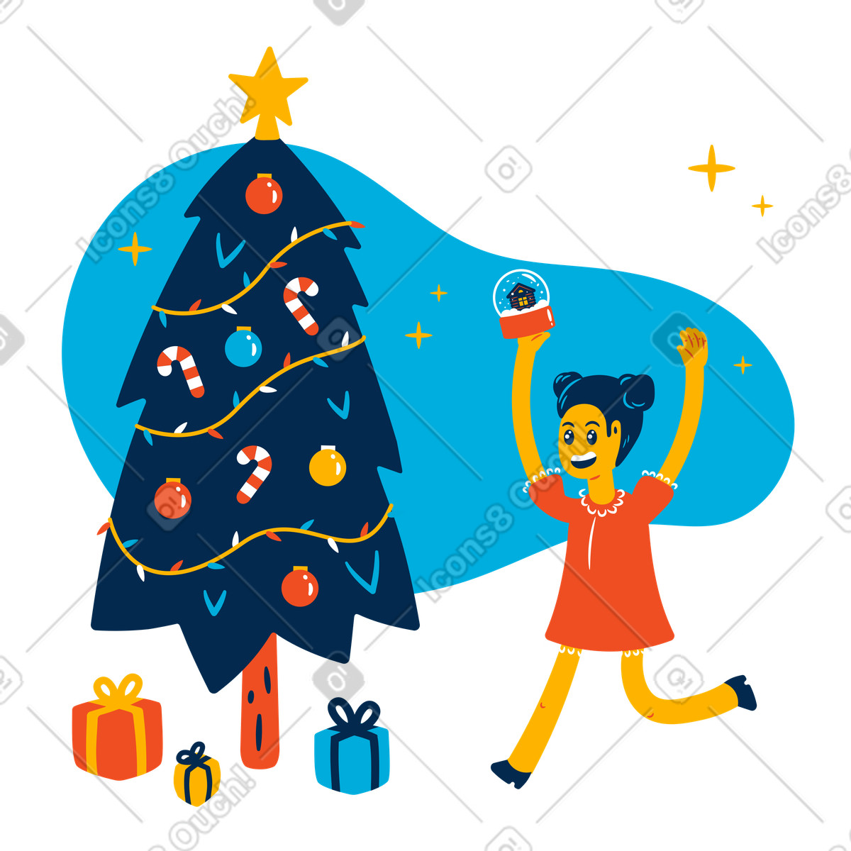 下载 Flame 风格的 Child enjoying Christmas 插画，支持 PNG、SVG 格式