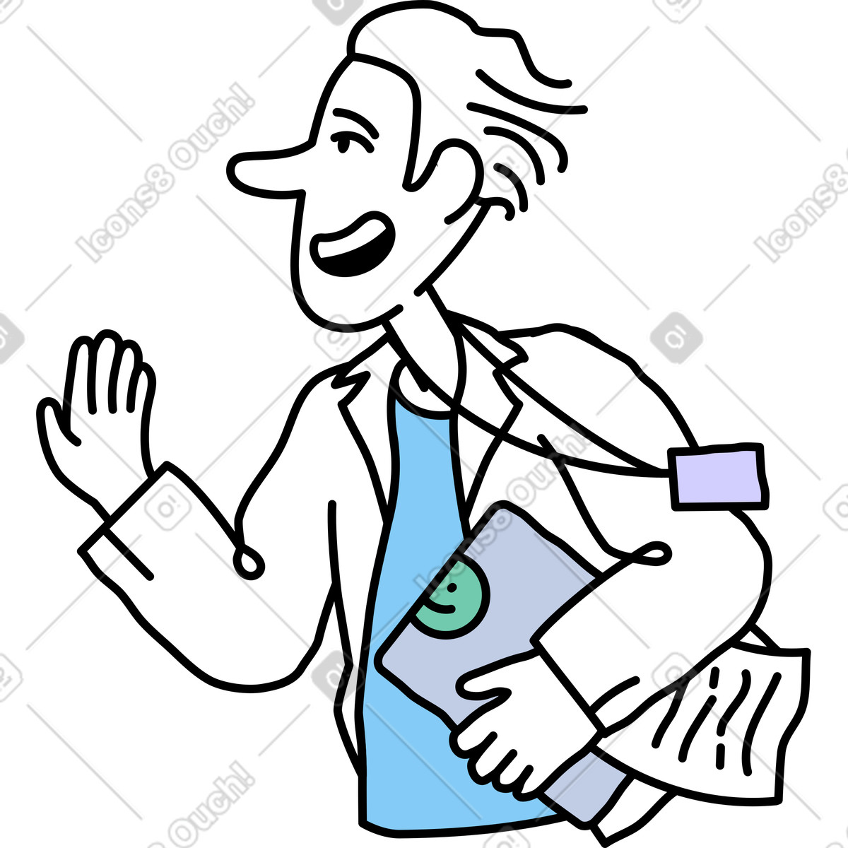 Ilustración Man running and holding laptop en estilo Notes a descargar en PNG y SVG