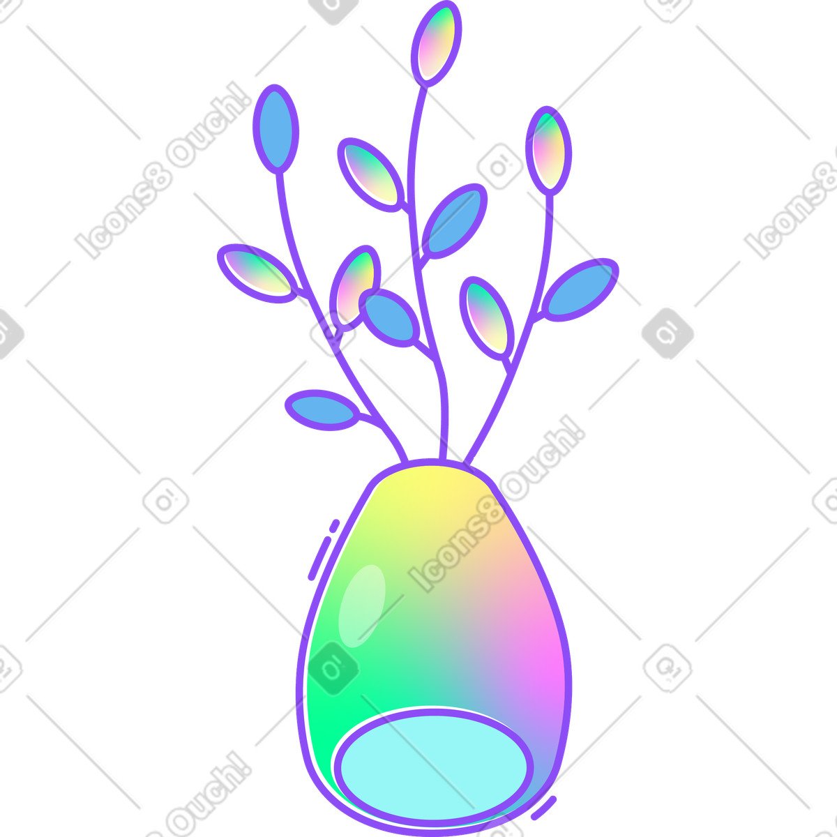 Illustration Vase avec saule dans le style Holographic à télécharger aux formats PNG, SVG