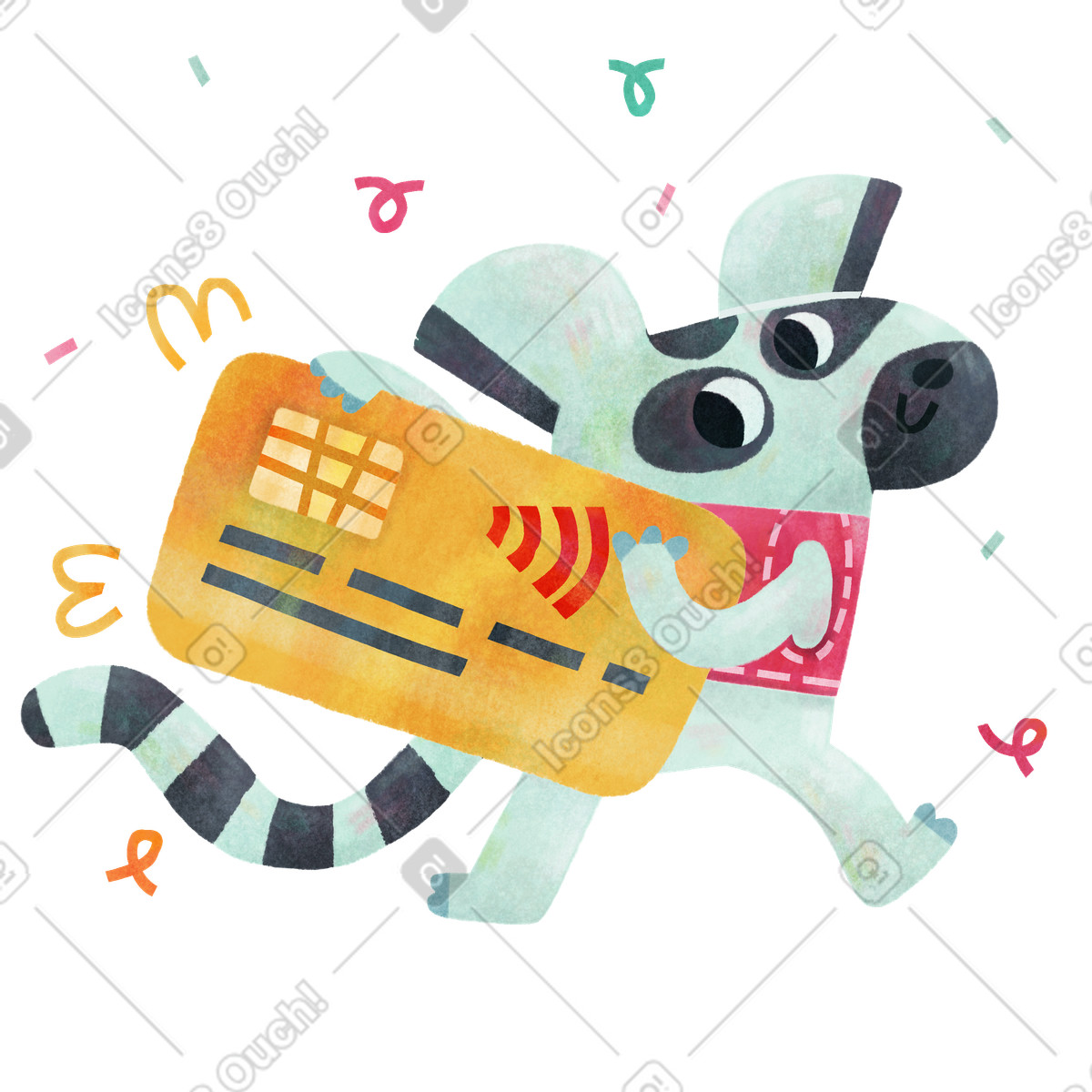 Elefant mit großer kreditkarte-Illustration im Jungle-Stil als Download in PNG, SVG