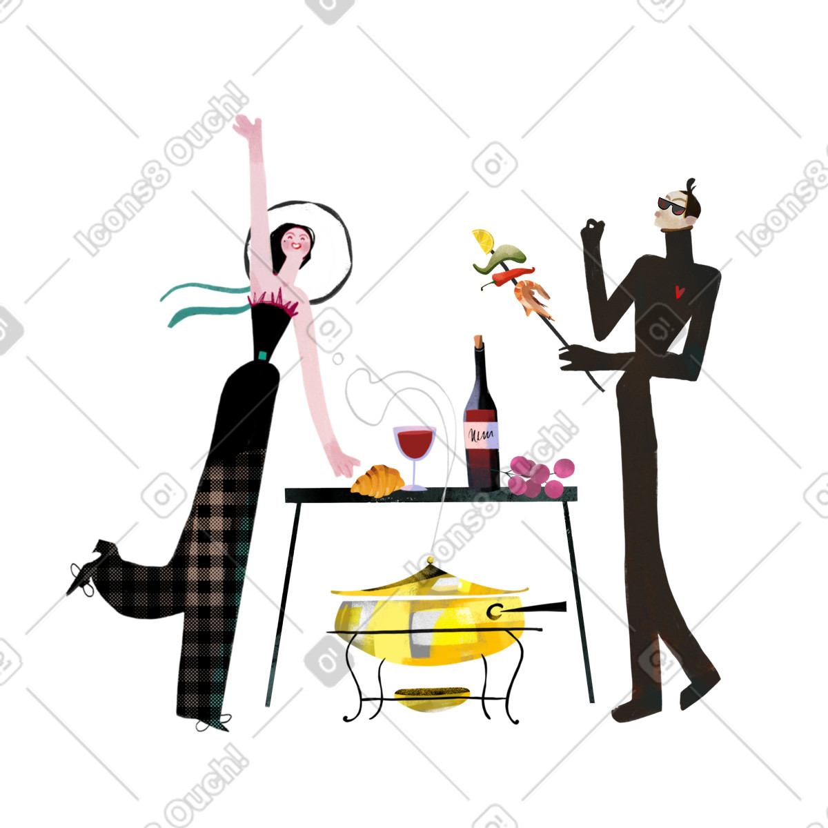 Illustration Couple en pique-nique romantique ou barbecue dans le style Fabulous à télécharger aux formats PNG, SVG