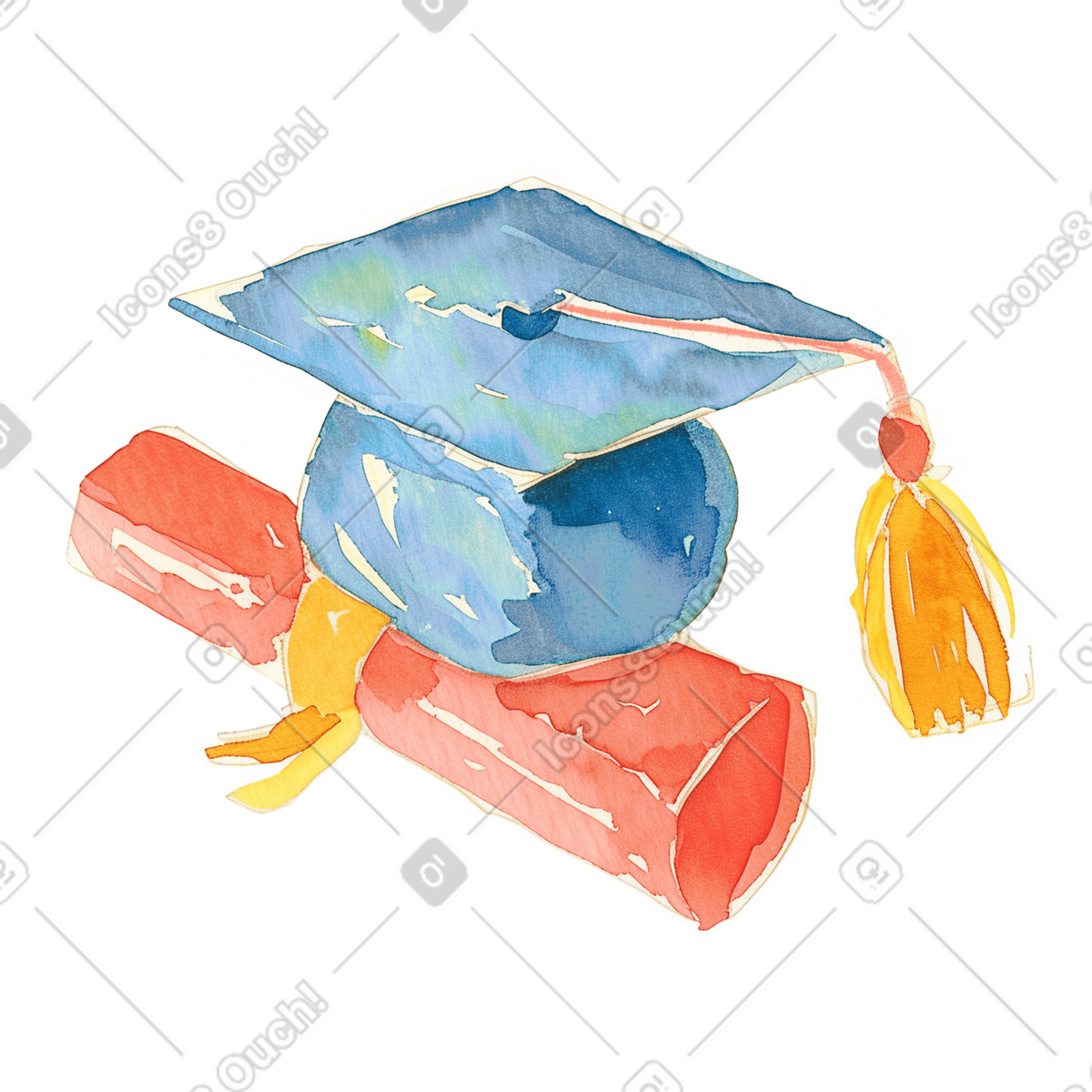 Absolventenhut und diplom-Illustration im Watercolor-Stil als Download in PNG, SVG