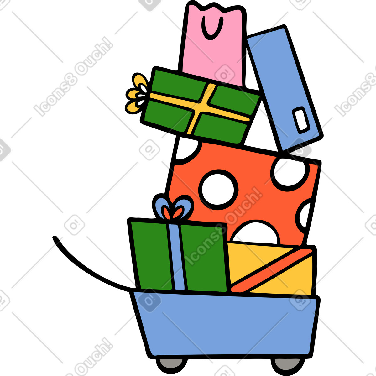 Illustration Wagon avec des boîtes, cadeaux et paquets dans le style Comic à télécharger aux formats PNG, SVG