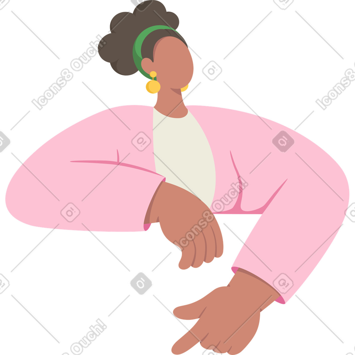 Woman in earrings pointing down illustration Social style download PNG, SVG