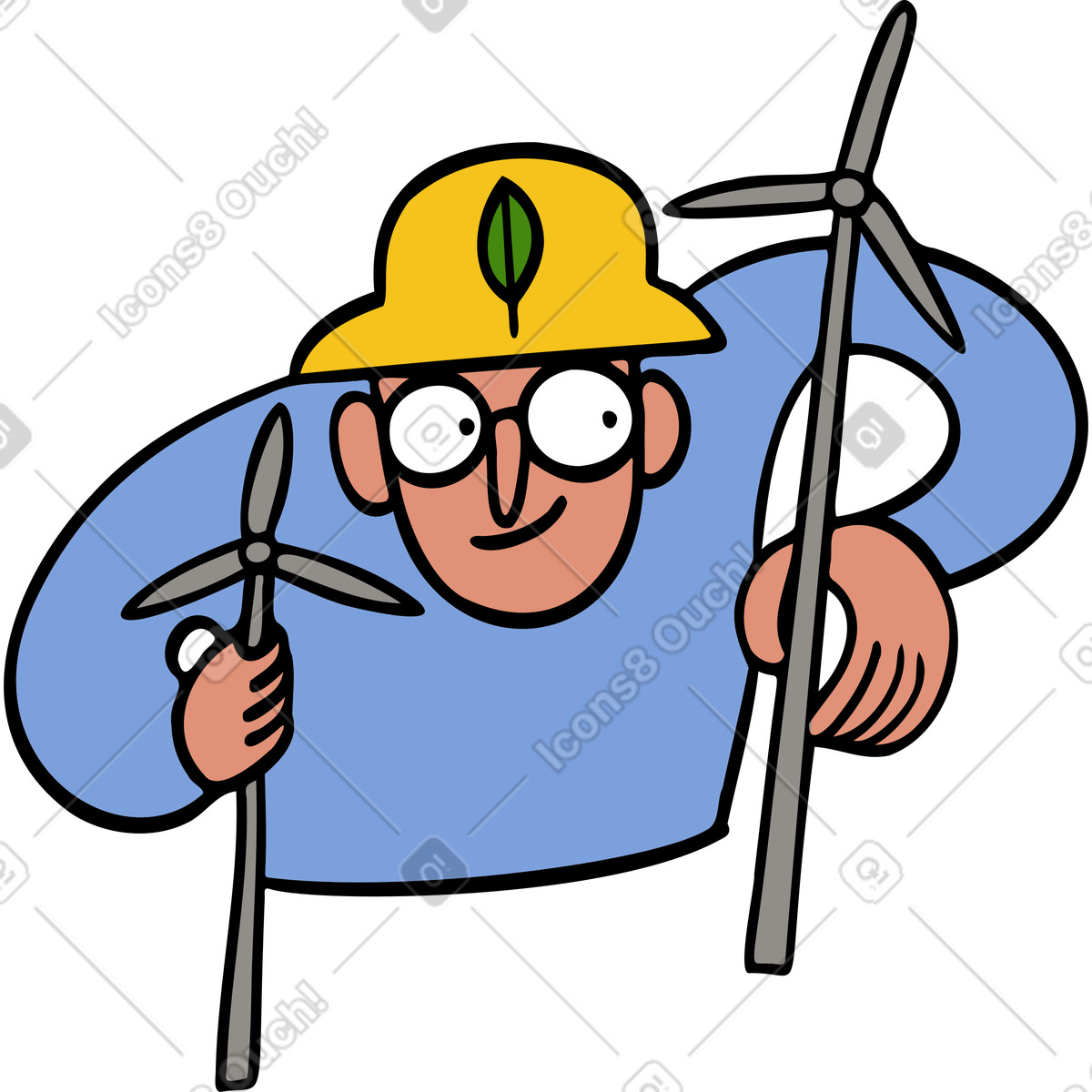 Ilustración Hombre sosteniendo molinos de viento en estilo Comic a descargar en PNG y SVG