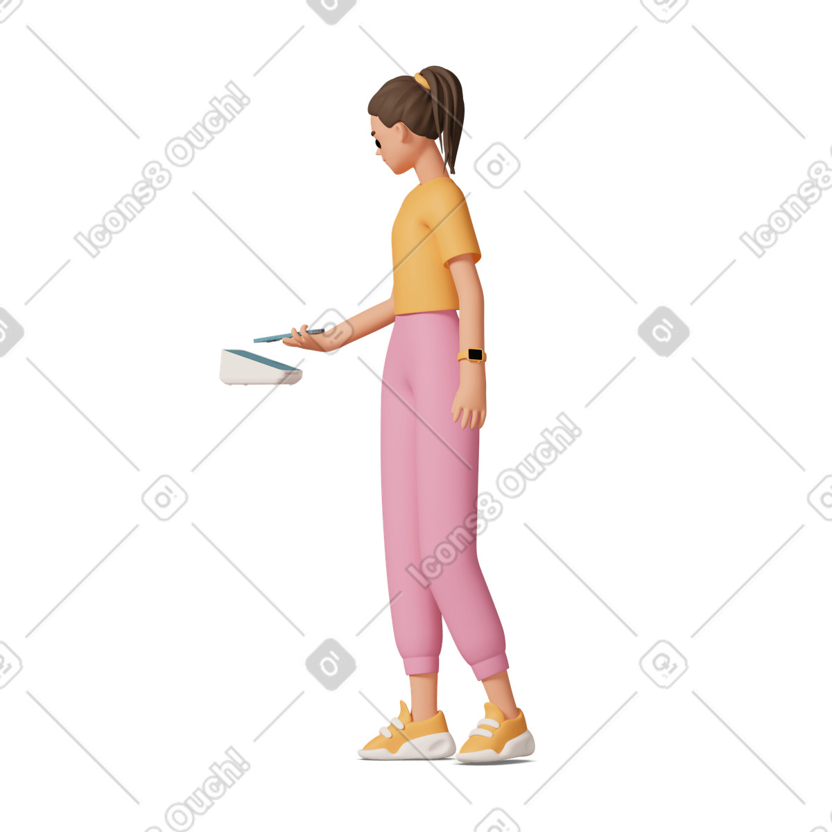Girl with payment terminal illustration in 3D Casual life style download in PNG, SVG