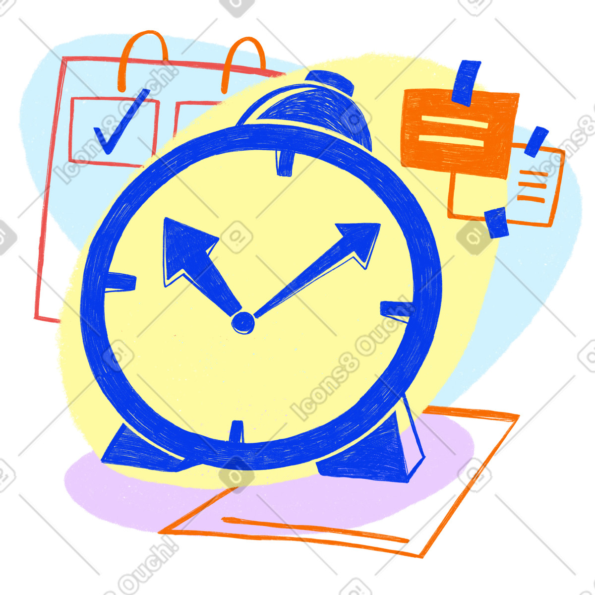 Biro 스타일의 Time management with big blue alarm clock and calendar tasks 일러스트레이션 PNG, SVG 다운로드