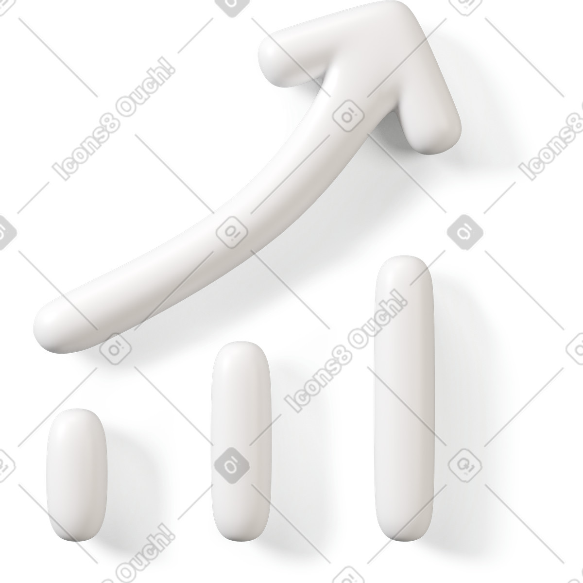 Ilustración Icono de flecha crecimiento blanco en estilo 3D Buddy a descargar en PNG y SVG