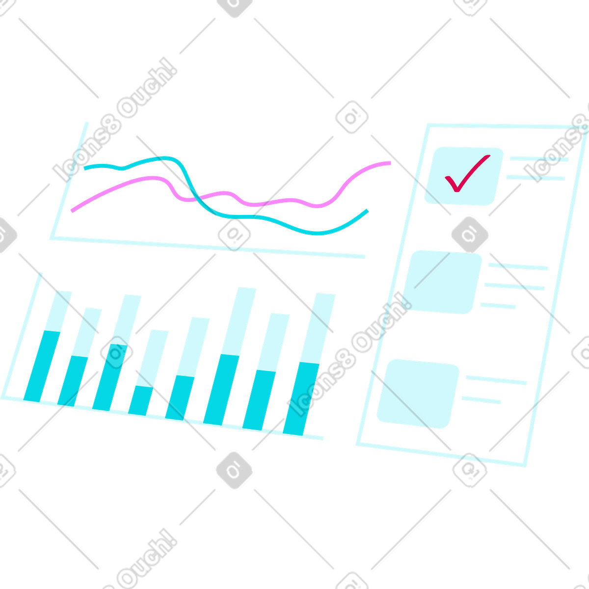 Bildschirm mit analyse-Illustration im Neon-Stil als Download in PNG, SVG