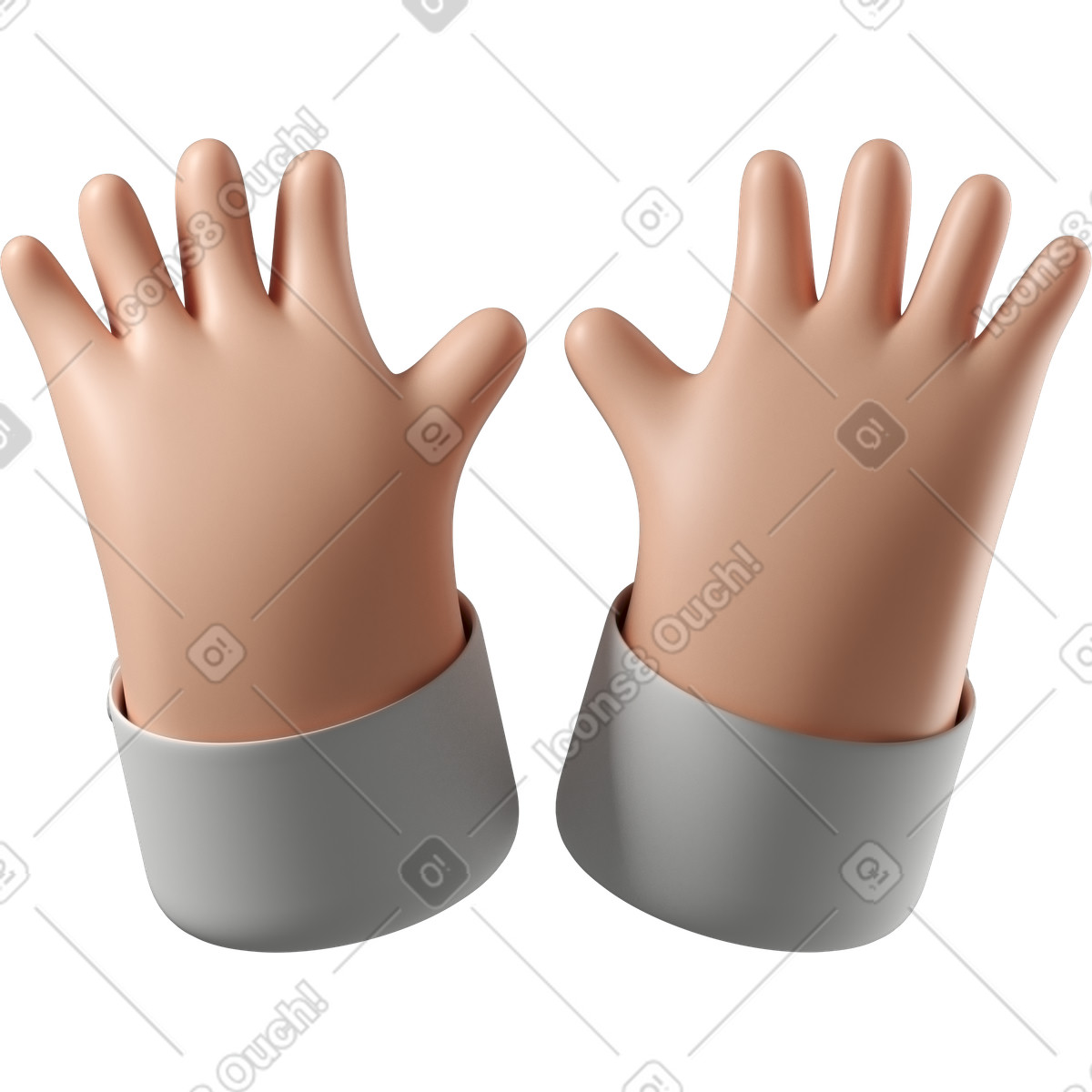 Illustration Élever les mains ouvertes à la peau blanche dans le style 3D Hands Fun&Wild télécharger aux formats PNG, SVG