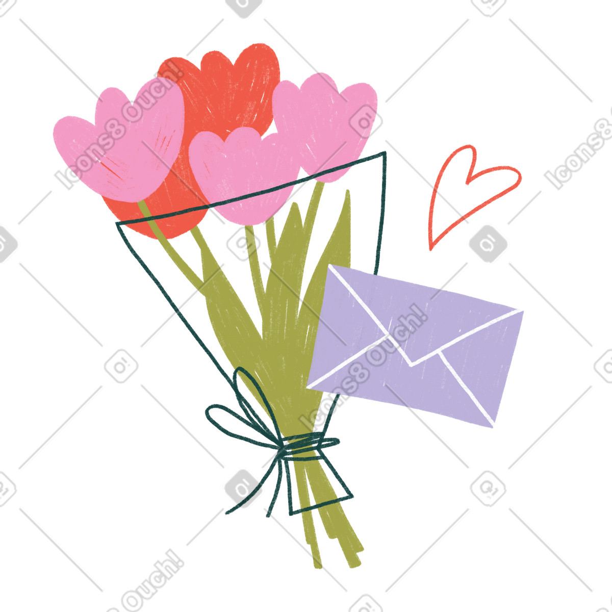 Illustration Bouquet of flowers and a love letter dans le style Tutti à télécharger aux formats PNG, SVG