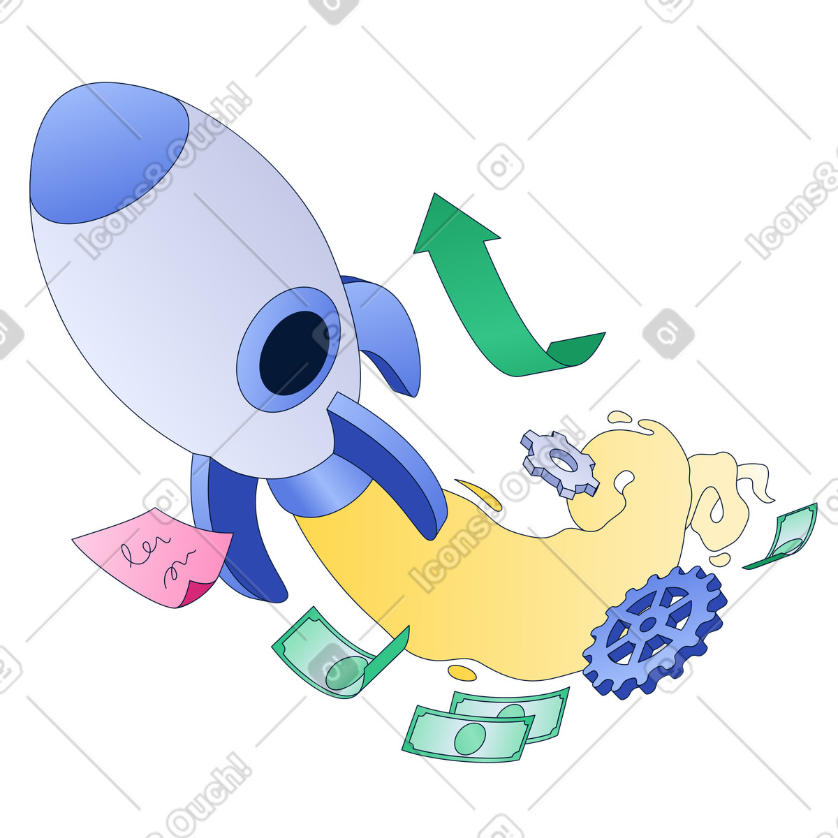 Ilustración Lanzamiento exitoso de una startup con dinero en estilo Neat a descargar en PNG y SVG
