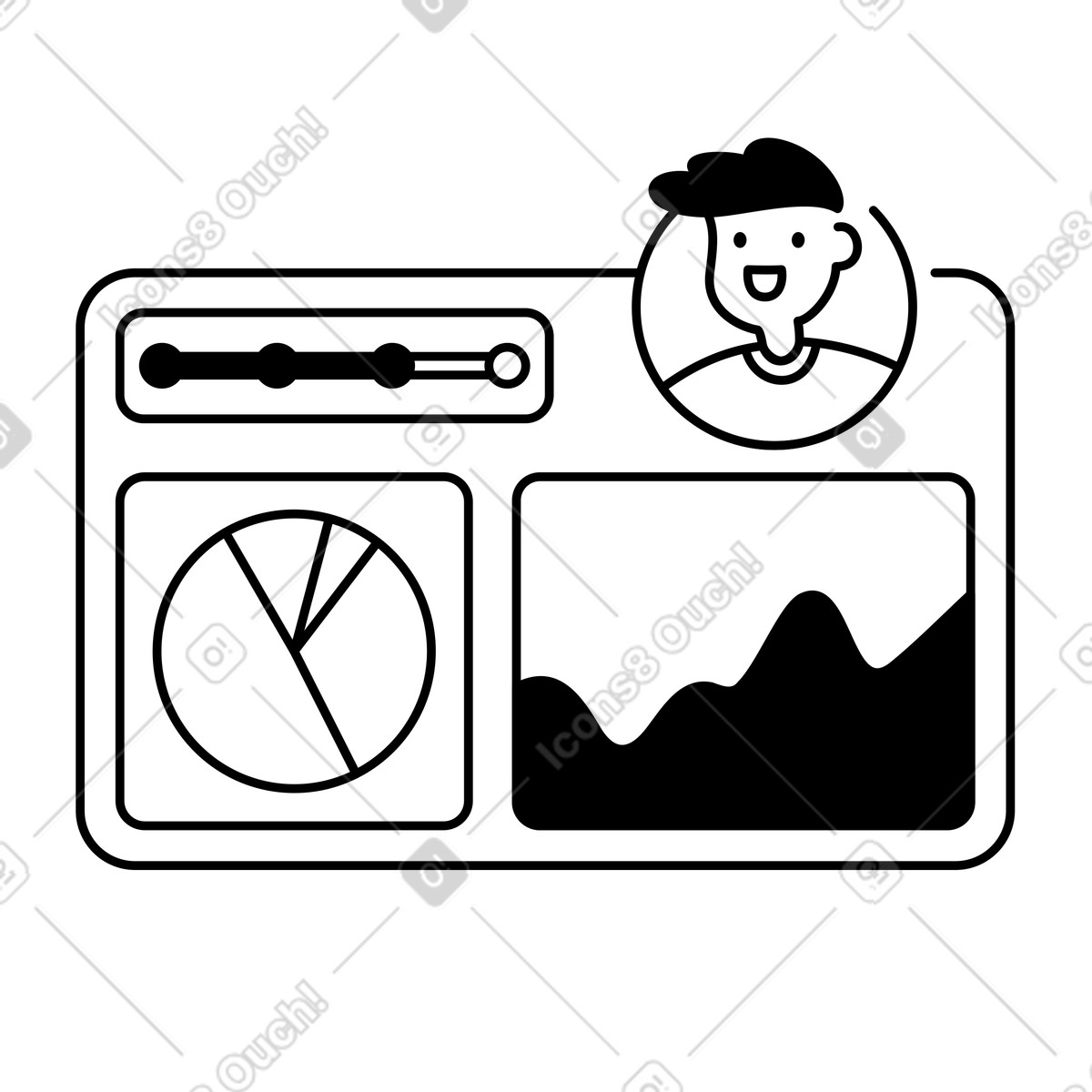 Dashboard analytics with user avatar pie chart and line graph-Illustration im Notion Art-Stil als Download in PNG, SVG
