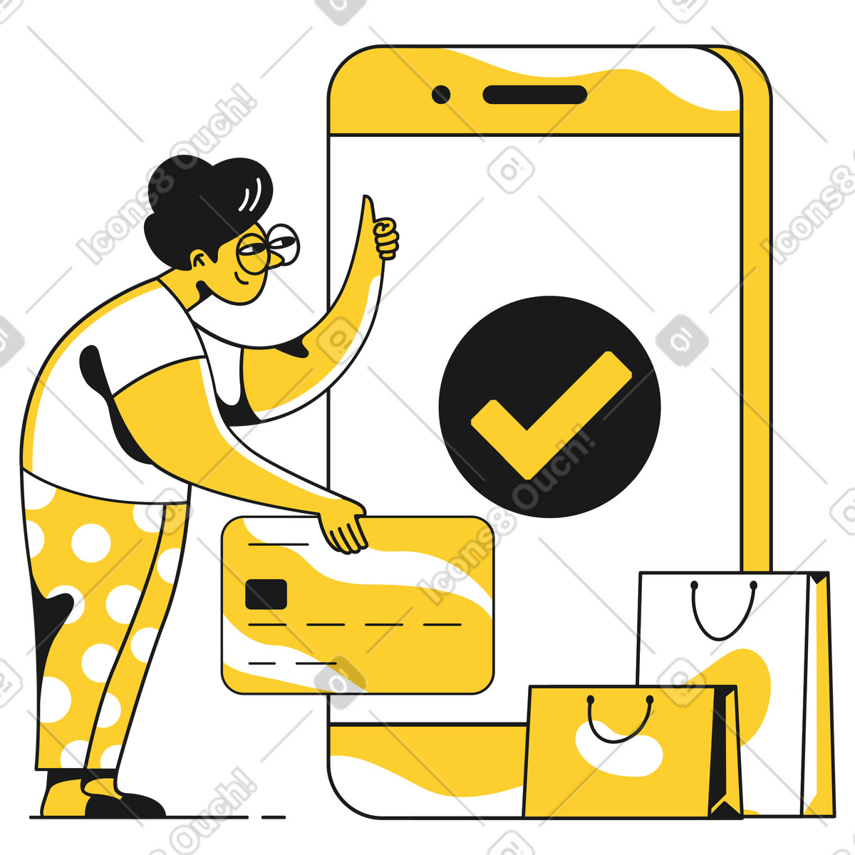Donna che paga gli acquisti online con carta illustrazione in stile Taxi scarica in PNG, SVG