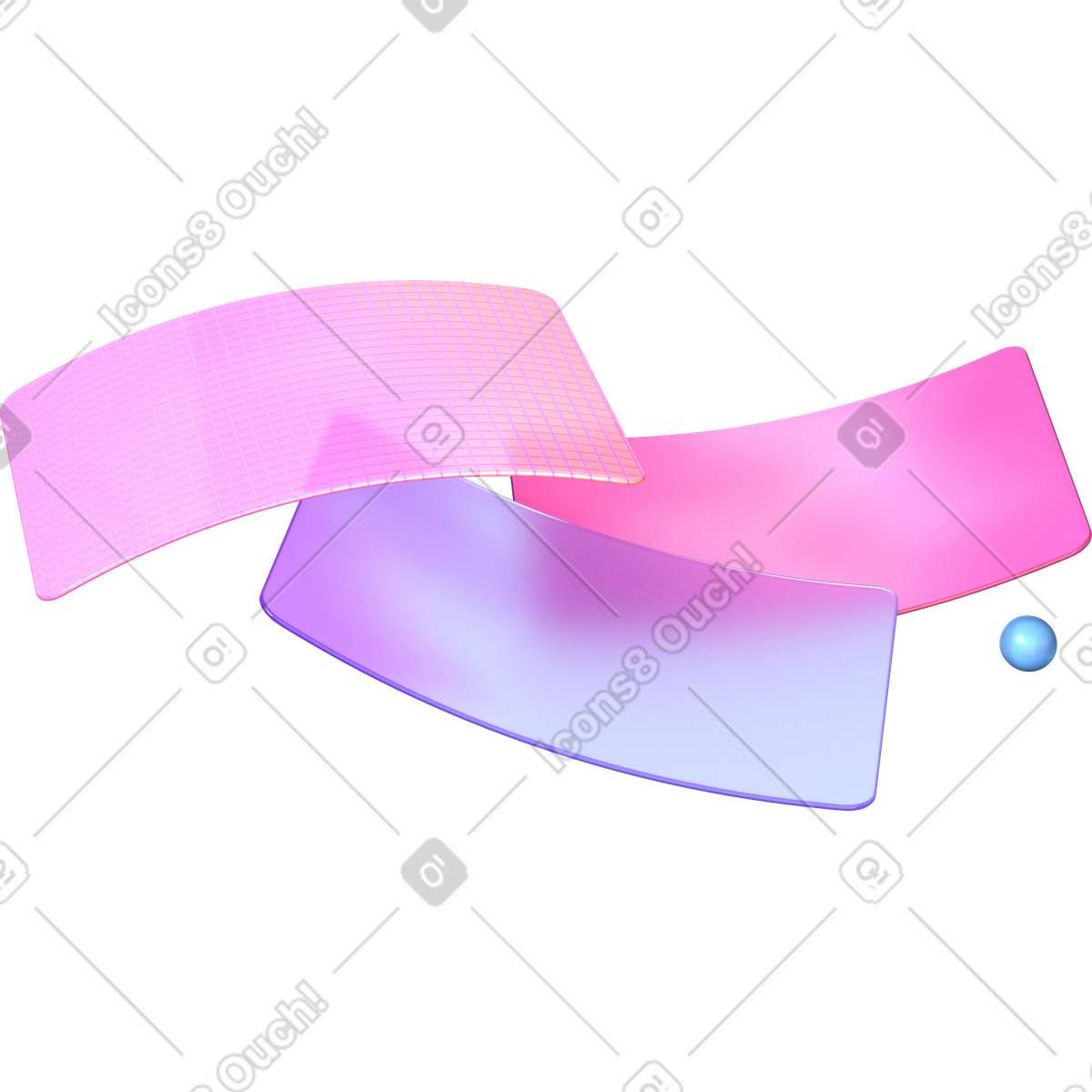 Ilustración Composición con cartas dobladas y esfera en estilo 3D Glassy a descargar en PNG SVG