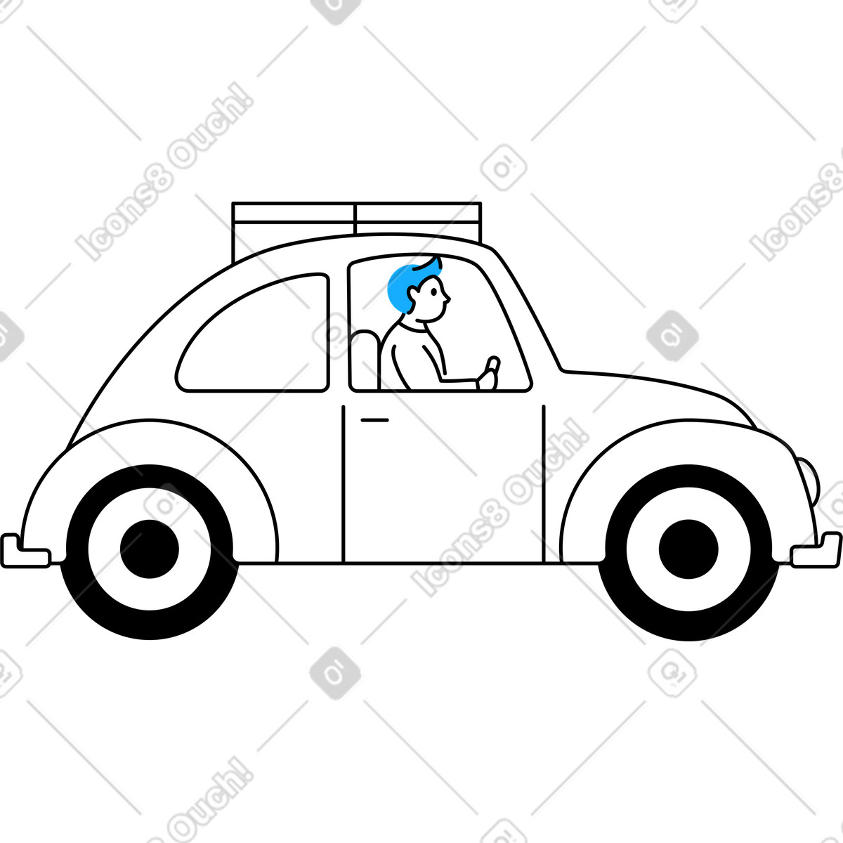 Car with man illustration in Transistor style download in PNG, SVG