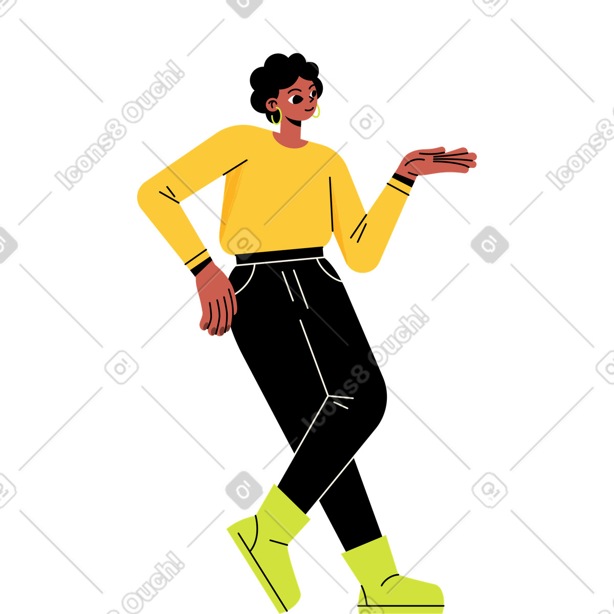 Curly woman with outstretched hand illustration in Juicy style download in PNG, SVG