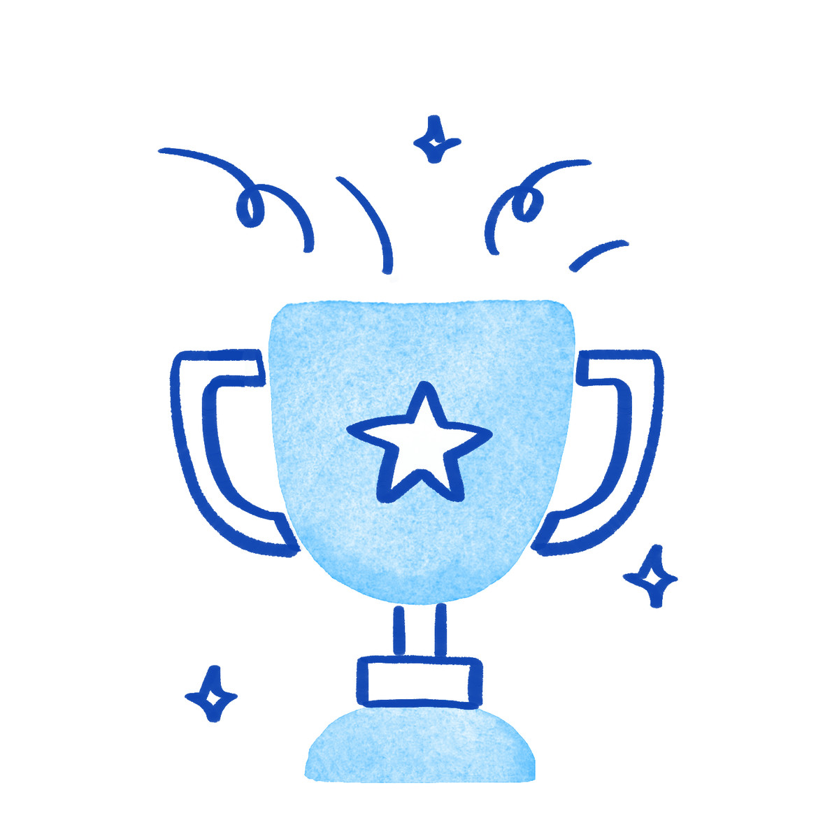 Trophy cup with sparkling star emblem and celebration confetti lines illustration in Tint style download in PNG, SVG