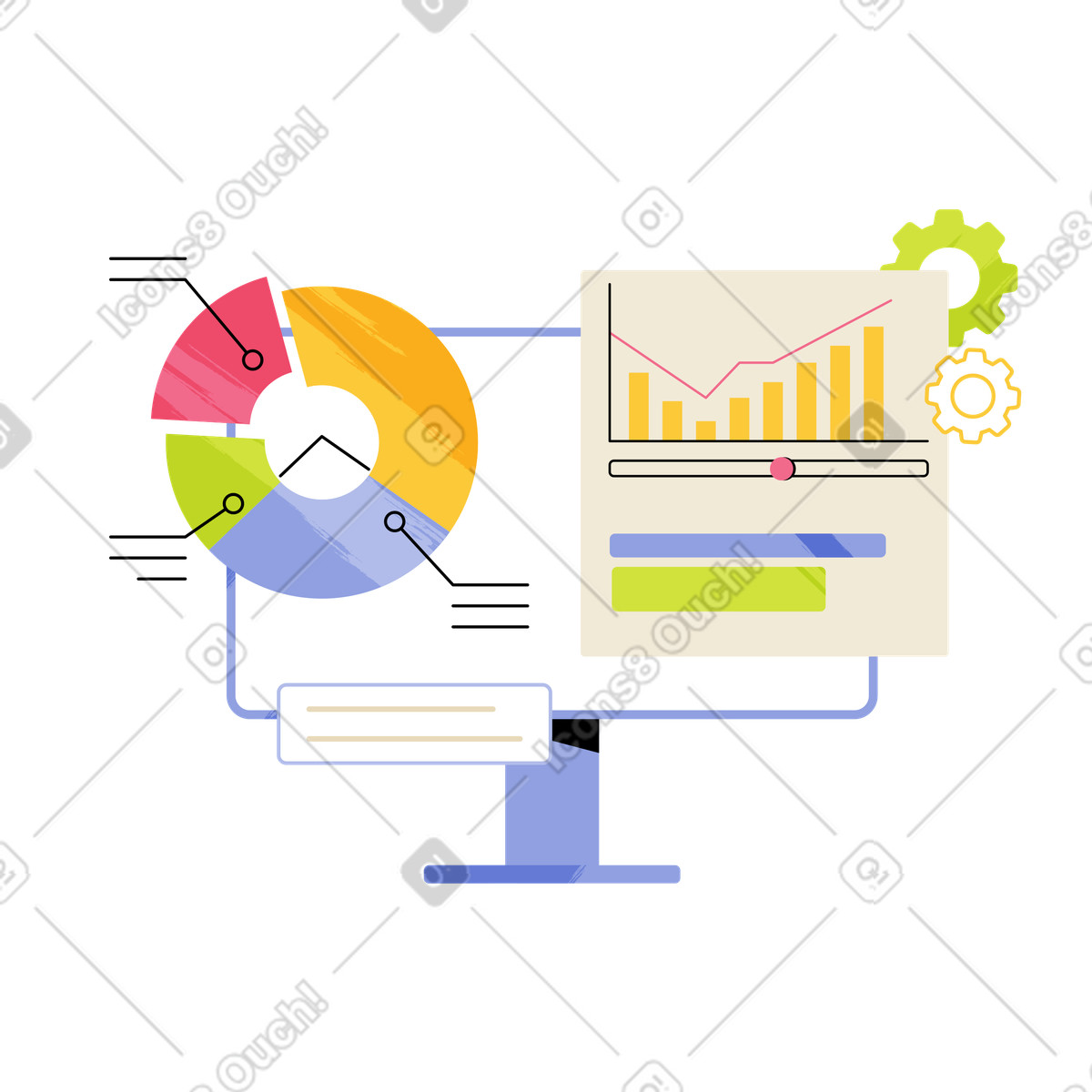 下载 Juicy 风格的 Dashboard with analytical reports, Campaign performance tracking 插画，支持 PNG、SVG 格式