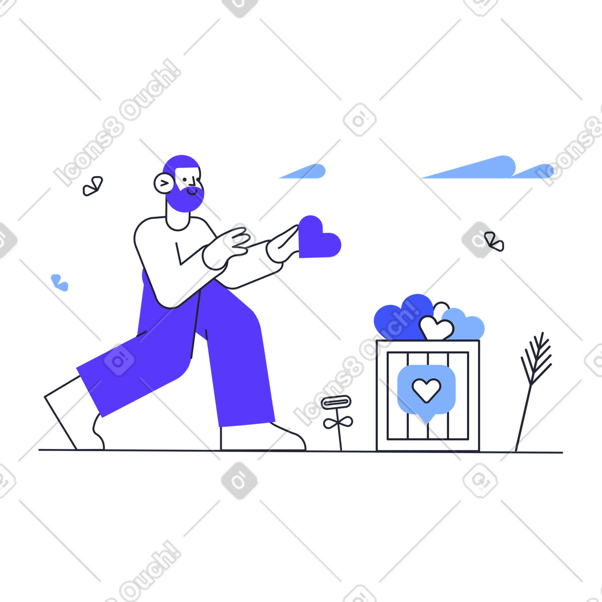 Ilustração de Caixa amor em no estilo Pablita para baixar em PNG, SVG