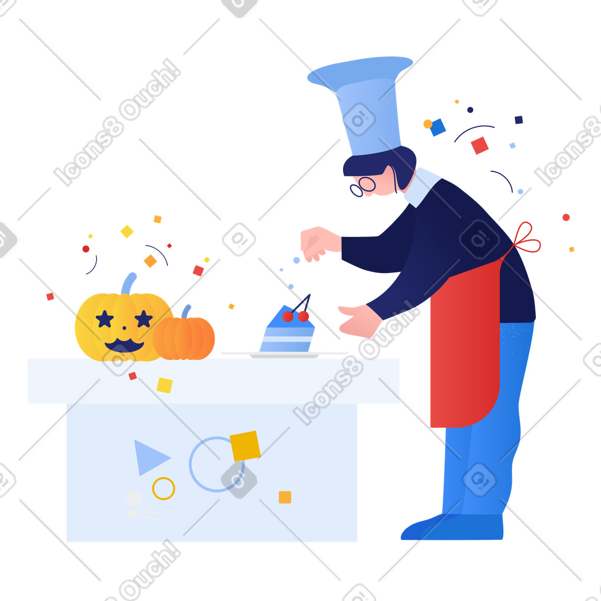 Cook preparing a Halloween meal illustration dinner clipart graphics for culinary projects