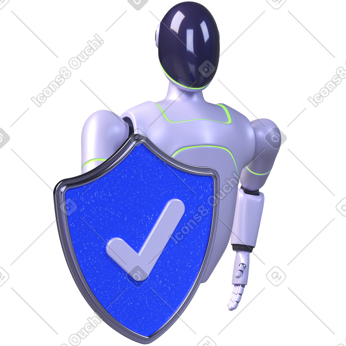 Robot per la sicurezza informatica, protezione dei dati, verifica dello scudo illustrazione in stile 3D Boost scarica in PNG, SVG