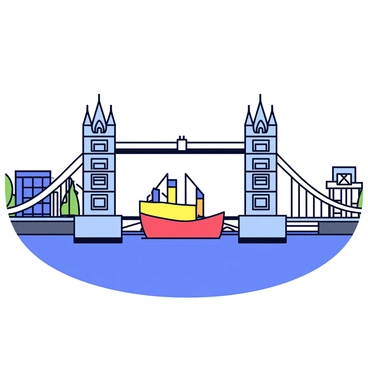 A view of Tower Bridge opening to let a ship pass on the River Thames