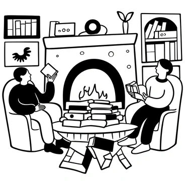 A group of hobbits gathered around a fireplace for a lively book club discussion