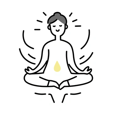 A minimalistic drawing illustrating the concept of energy flow in Qi Gong. In the center, a person is depicted in a meditative pose, eyes closed, sitting cross-legged. Around the person, flowing lines represent the movement of energy with each breath. The lines start from the mouth as the person inhales, curving upwards, and then downwards towards the feet as they exhale. Subtle circular patterns around the head symbolize auras or energy fields, emphasizing the connection to breath and energy flow.