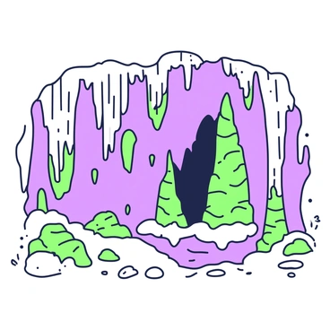 A cave interior is filled with various stalactites and stalagmites. The stalactites hang from the ceiling, tapering to sharp points, while the stalagmites rise from the ground, some wide and robust, others more slender. The surface of the stalactites and stalagmites displays intricate textures and formations, revealing layers formed through sedimentation over centuries. Shadows are cast on the cave walls, enhancing the dramatic features of these natural formations, which are scattered throughout the cave floor and ceiling. A subtle mist can be seen hovering close to the ground, adding depth to the atmosphere of the cave.