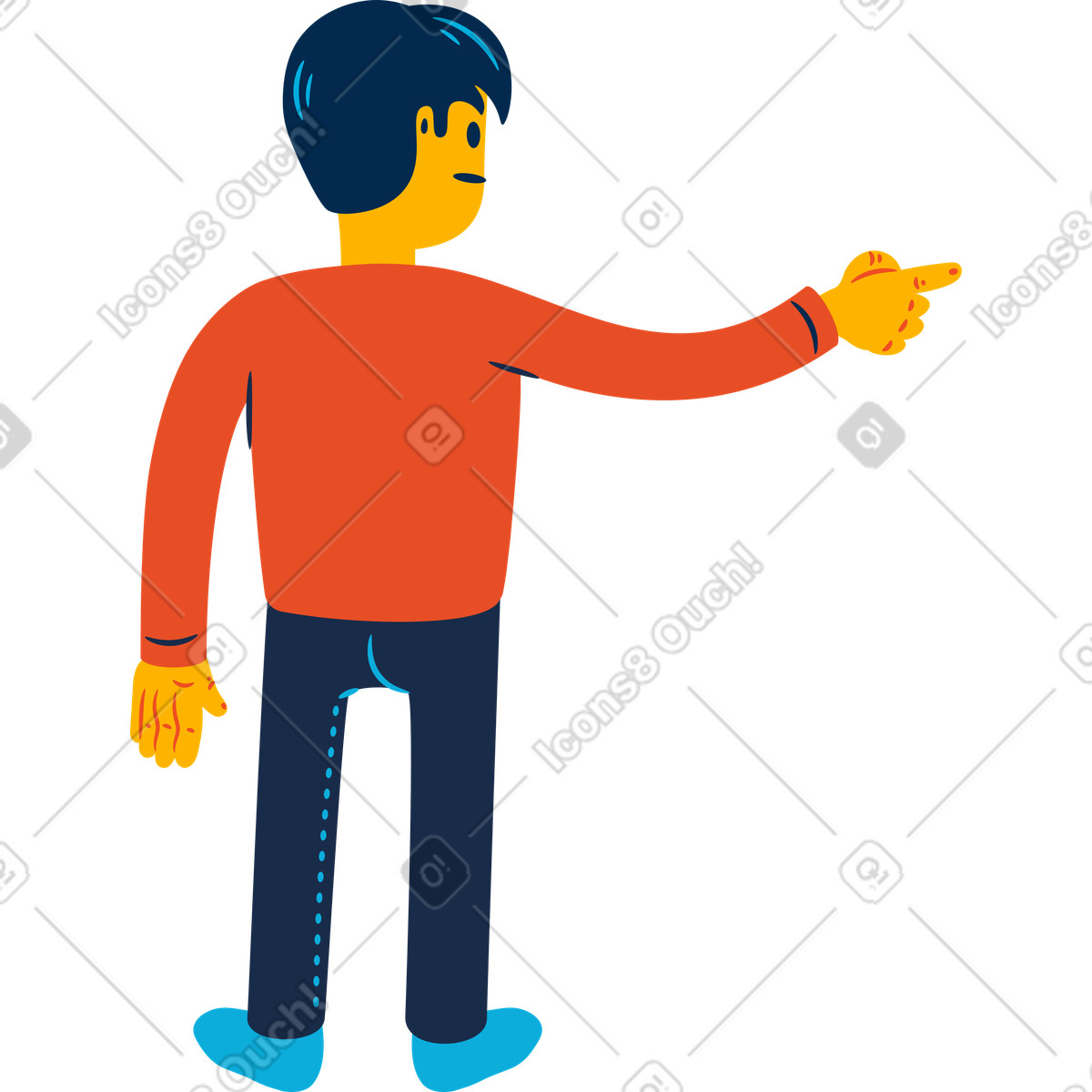 Mann zeigt mit dem finger von hinten-Illustration im Flame-Stil als Download in PNG, SVG