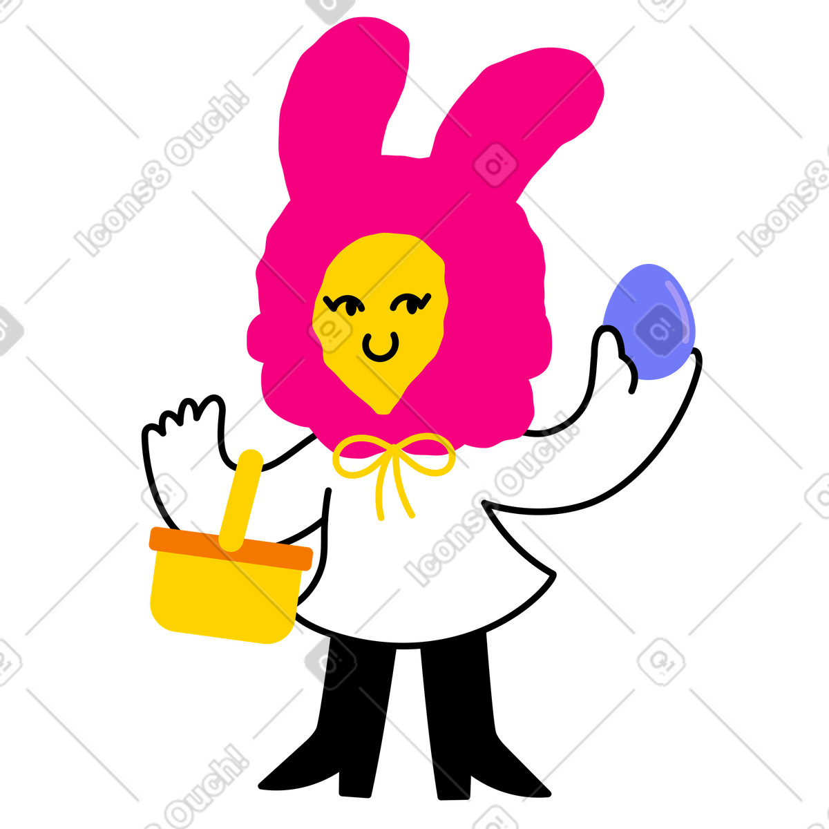 Ilustración animada Character dressed as rabbit collecting eggs en estilo Giggle a descargar en GIF, Lottie (JSON), AE