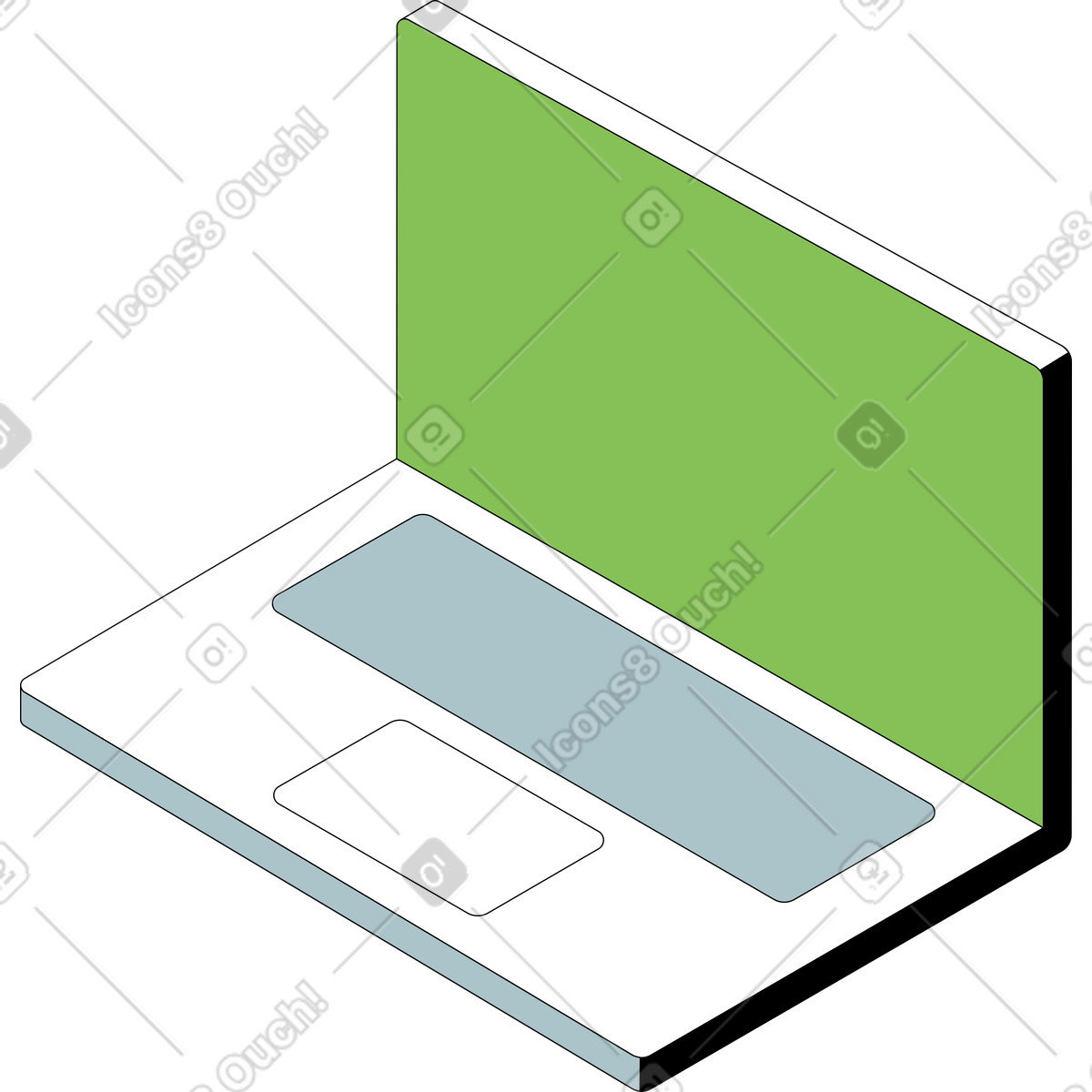 Open laptop with green screen illustration in Isometric style download in PNG, SVG