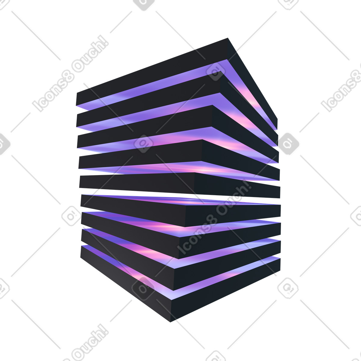 Floating neon stacked shape, Data architecture and system layers illustrazione animata in stile 3D Illusion scaricabile in GIF, Lottie (JSON), AE