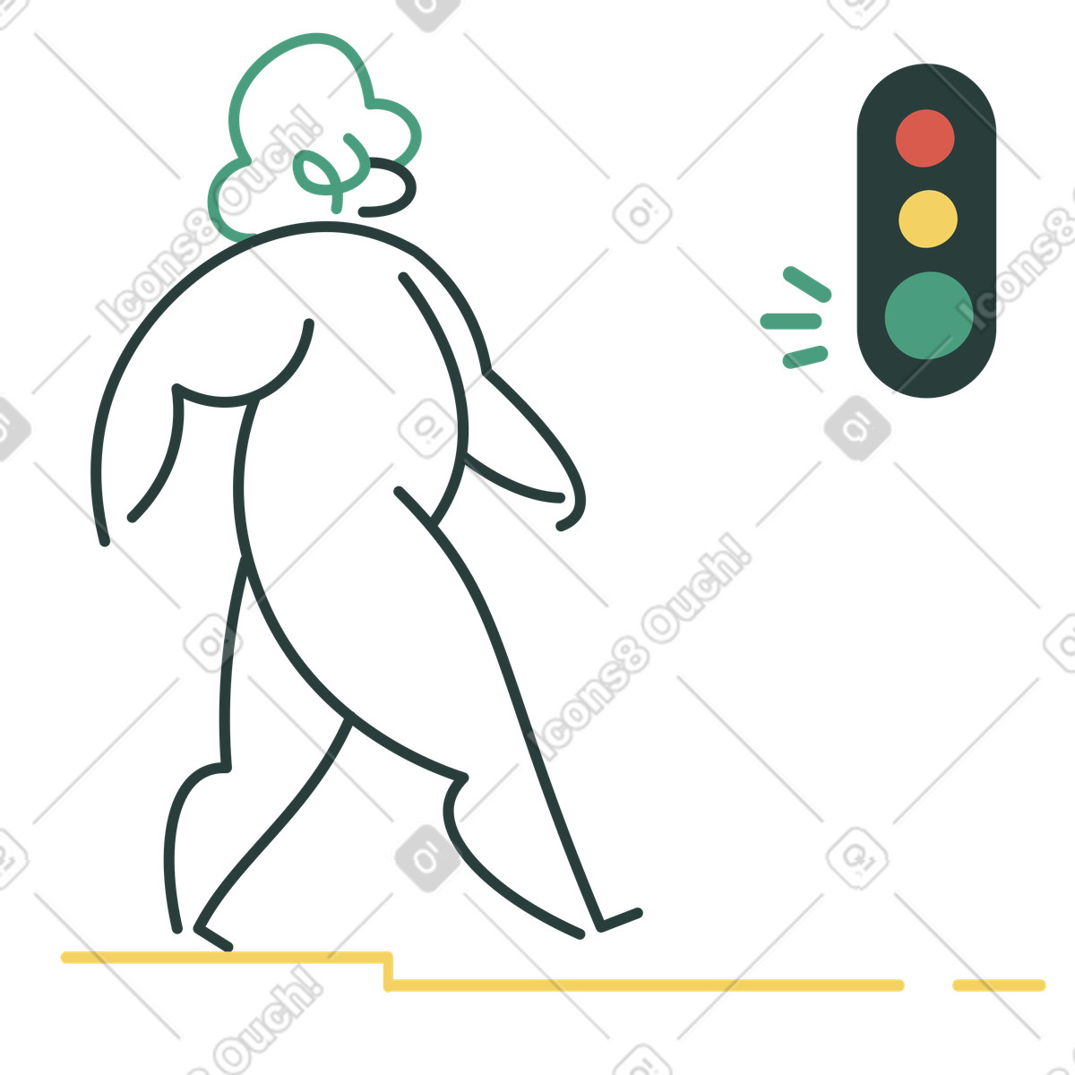 Illustration Un homme traverse la route à feu vert dans le style Macaroni télécharger aux formats PNG, SVG