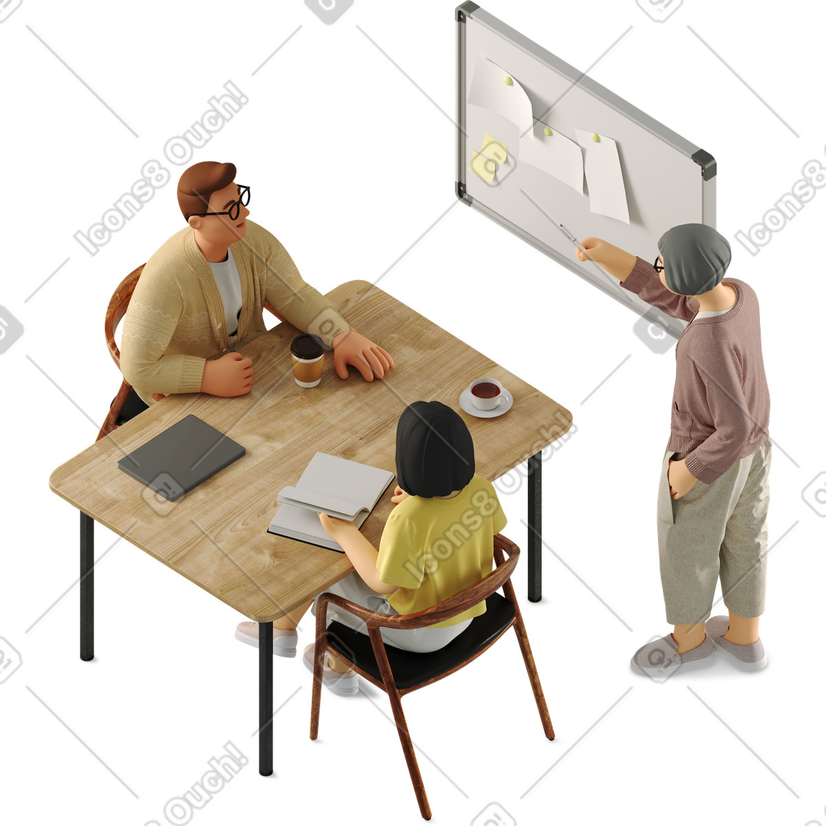 Ilustração de Three people working on the project em no estilo 3D Business para baixar em PNG, SVG