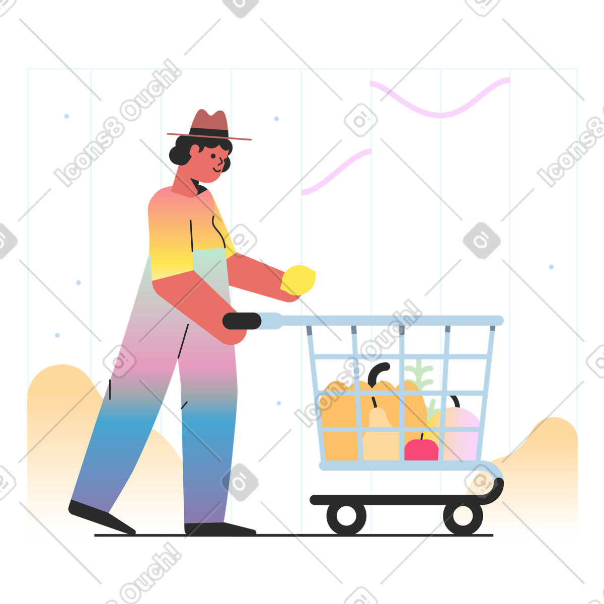 下载 Marginalia 风格的 在商店买蔬菜的人 插画，支持 PNG、SVG 格式