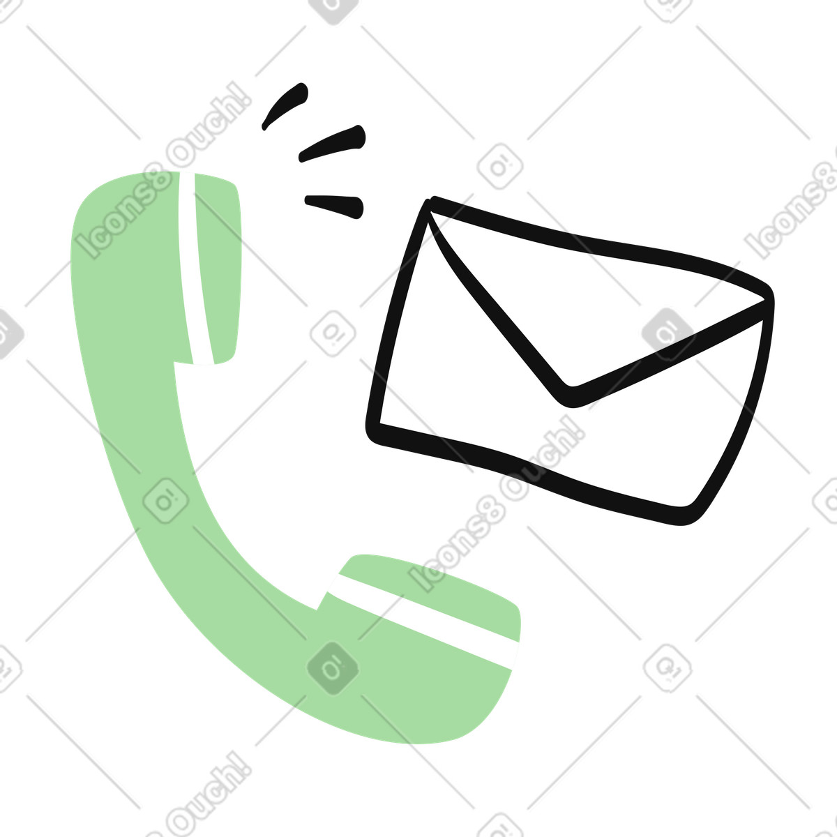 Ilustración Phone receiver and envelope icon for contact communication support services en estilo Organic a descargar en PNG y SVG