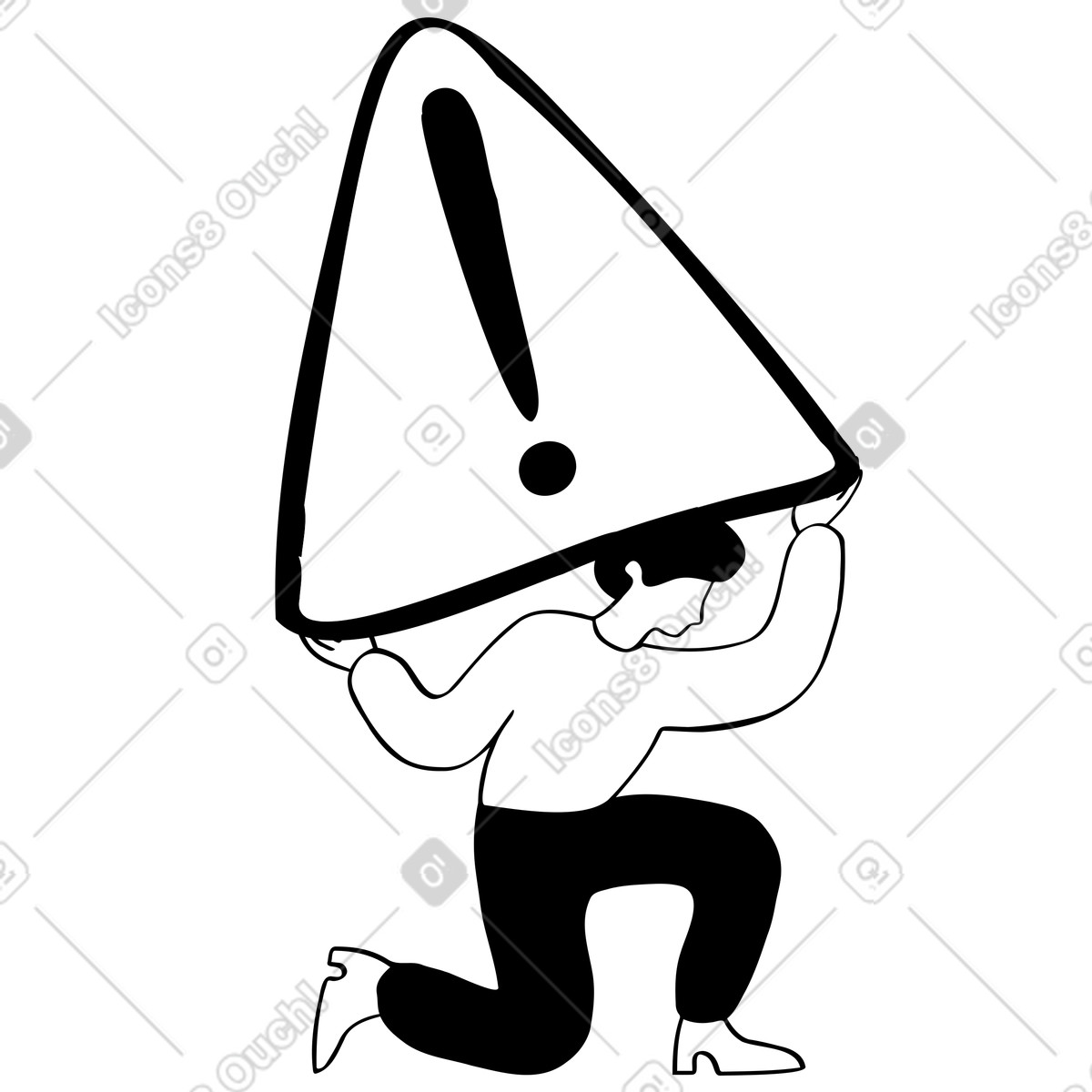 Ilustración Error, hombre que sostiene una señal de advertencia en estilo Journal a descargar en PNG y SVG