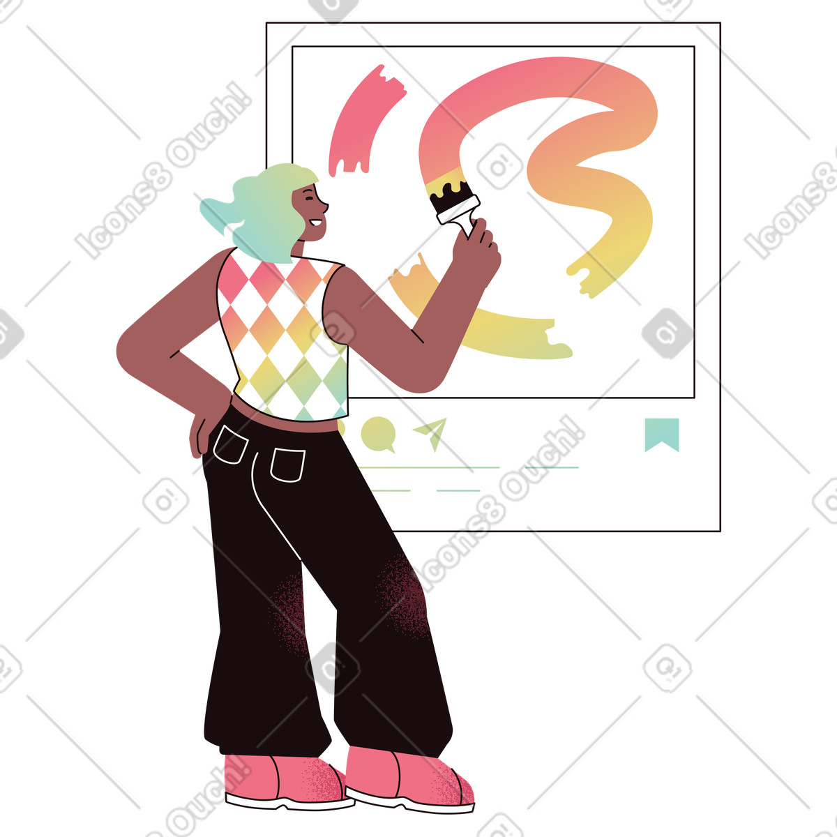 Content creator posting art on social media, digital portfolio or artistic expression illustrazione in stile Delight scarica in PNG, SVG