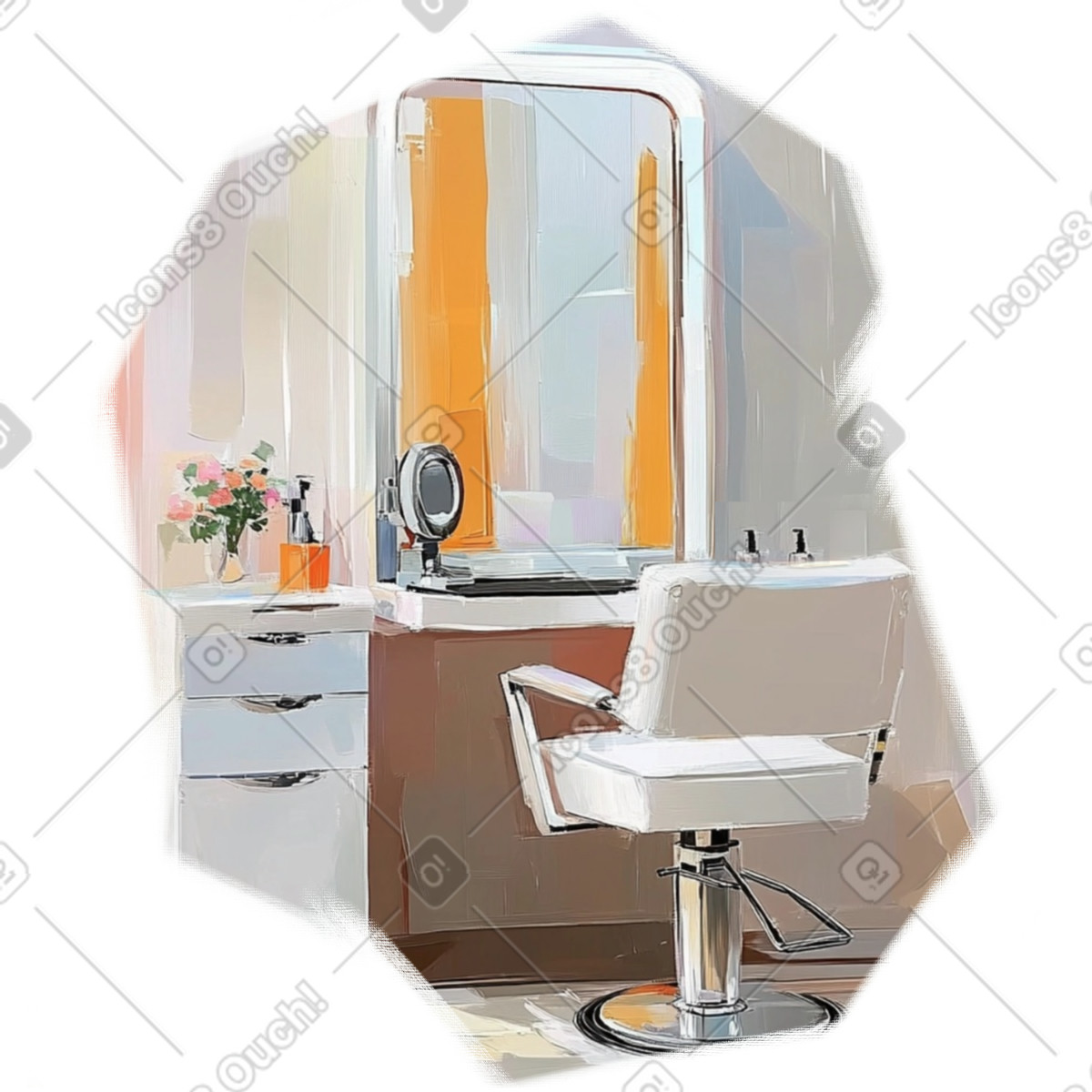 Oil painting of dressing table with mirror and chair illustration in Pictorial style download in PNG, SVG